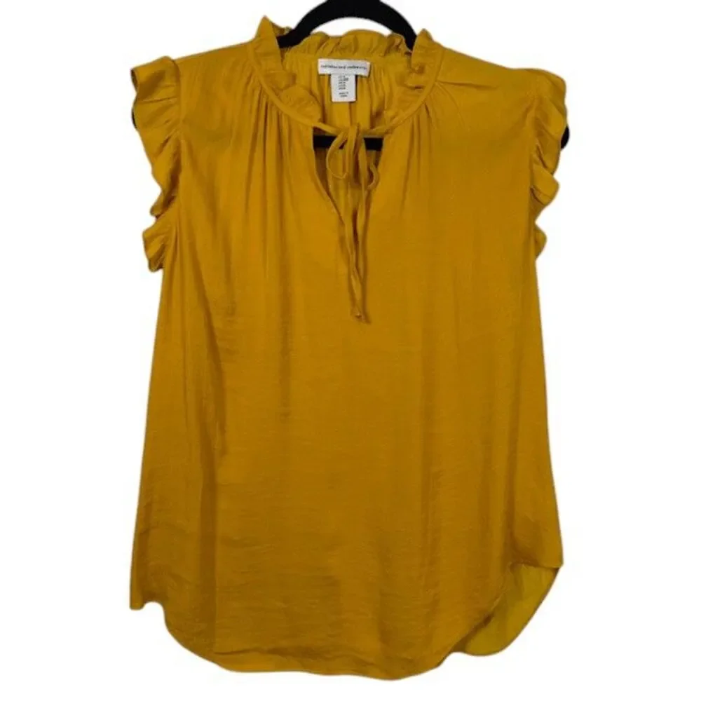 Cupcakes and Cashmere Gold Sleeveless Blouse Ruffle Detail Tie Neck Size Medium - Picture 2 of 10